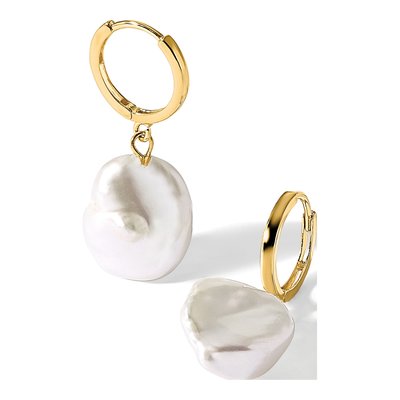 14K Yellow Gold 29mm Freshwater Cultured Pearl Hoop Earrings – view 5