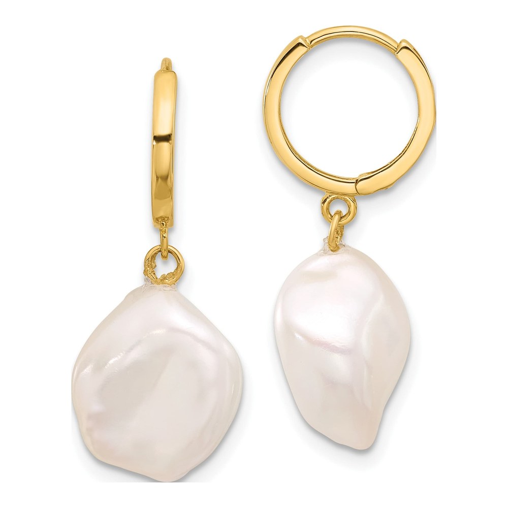 14K Gold White Keshi Pearl Hoop Earrings