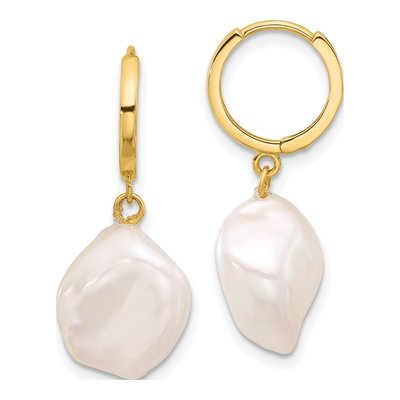 14K Yellow Gold 29mm Freshwater Cultured Pearl Hoop Earrings