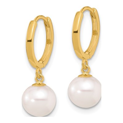 14K Yellow Gold 21mm Freshwater Cultured Pearl Huggie Hoop Earrings – view 2