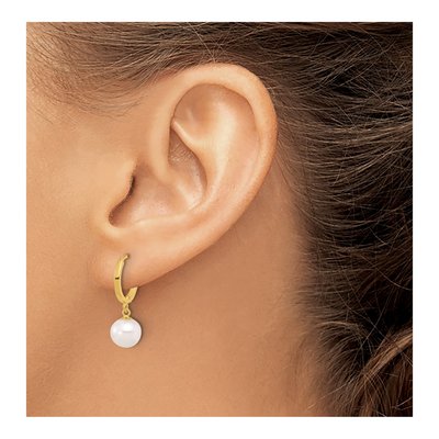 14K Yellow Gold 21mm Freshwater Cultured Pearl Huggie Hoop Earrings – view 3