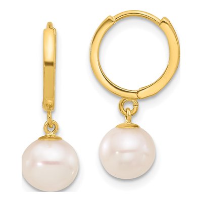 14K Yellow Gold 21mm Freshwater Cultured Pearl Huggie Hoop Earrings
