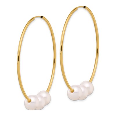 14K Yellow Gold 50mm Freshwater Cultured Pearl Hoop Earrings – view 2
