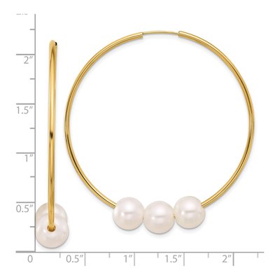 14K Yellow Gold 50mm Freshwater Cultured Pearl Hoop Earrings – view 4
