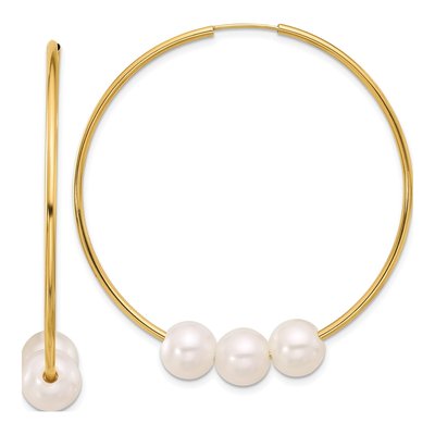 14K Yellow Gold 50mm Freshwater Cultured Pearl Hoop Earrings