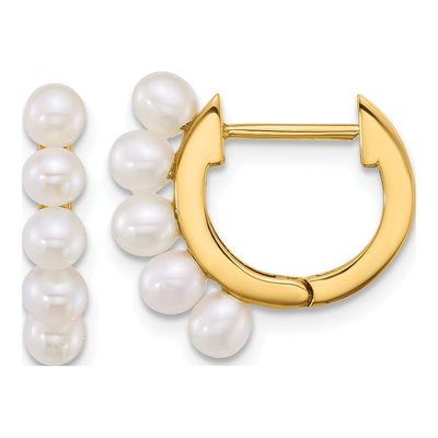 14K Yellow Gold 16mm Cultured Pearl Huggie Hoop Earrings