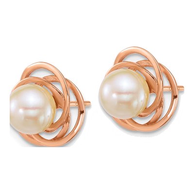 14K Rose Gold Round Cultured Pearl Love Knot Stud Earrings – view 2