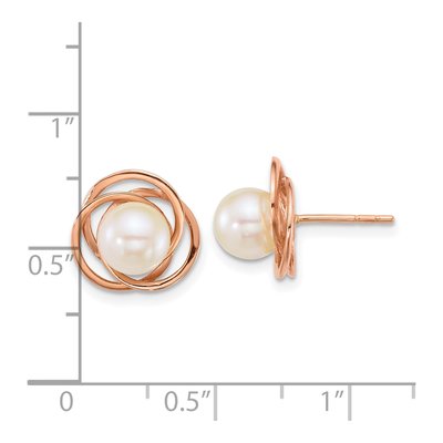 14K Rose Gold Round Cultured Pearl Love Knot Stud Earrings – view 3