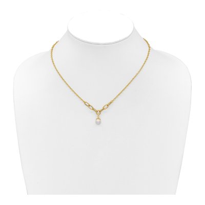 14K Yellow Gold Freshwater Cultured Pearl Dangle Necklace – view 3
