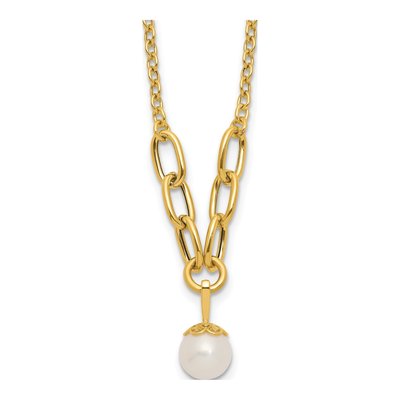 14K Yellow Gold Freshwater Cultured Pearl Dangle Necklace