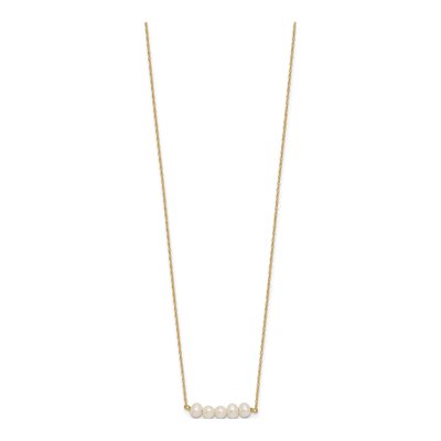 14K Yellow Gold Freshwater Cultured Pearl Bar Necklace – view 2
