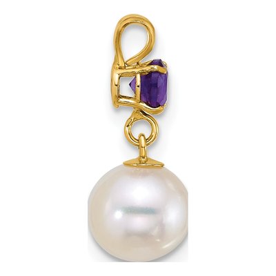 14K Yellow Gold Amethyst & Freshwater Cultured Pearl Dangle Pendant – view 2