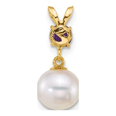 14K Yellow Gold Amethyst & Freshwater Cultured Pearl Dangle Pendant – view 3