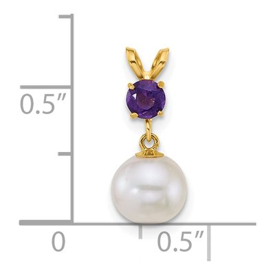 14K Yellow Gold Amethyst & Freshwater Cultured Pearl Dangle Pendant – view 4