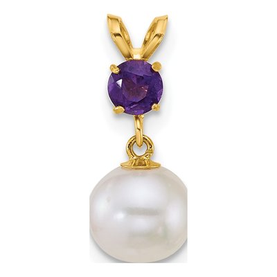 14K Yellow Gold Amethyst & Freshwater Cultured Pearl Dangle Pendant