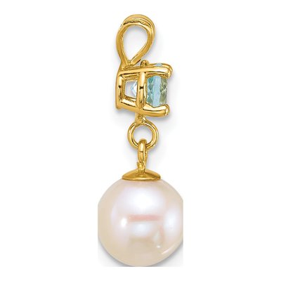 14K Yellow Gold Swiss Blue Topaz & Freshwater Cultured Pearl Dangle Pendant – view 2