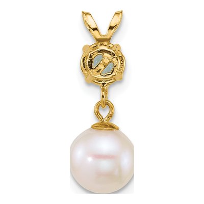 14K Yellow Gold Swiss Blue Topaz & Freshwater Cultured Pearl Dangle Pendant – view 3