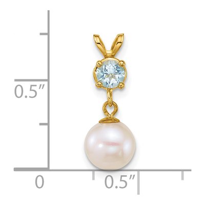 14K Yellow Gold Swiss Blue Topaz & Freshwater Cultured Pearl Dangle Pendant – view 4