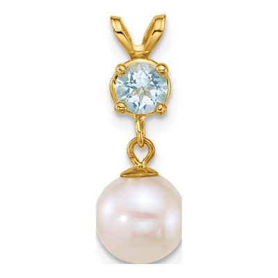 14K Yellow Gold Swiss Blue Topaz & Freshwater Cultured Pearl Dangle Pendant