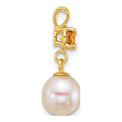 14K Yellow Gold Citrine & Freshwater Cultured Pearl Dangle Pendant – view 2