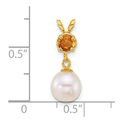 14K Yellow Gold Citrine & Freshwater Cultured Pearl Dangle Pendant – view 4