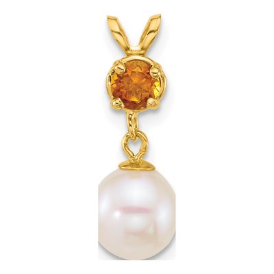 14K Yellow Gold Citrine & Freshwater Cultured Pearl Dangle Pendant