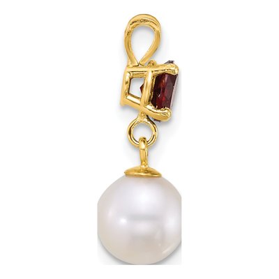 14K Yellow Gold Garnet & Freshwater Cultured Pearl Dangle Pendant – view 2