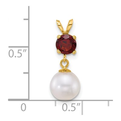 14K Yellow Gold Garnet & Freshwater Cultured Pearl Dangle Pendant – view 4