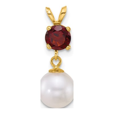 14K Yellow Gold Garnet & Freshwater Cultured Pearl Dangle Pendant
