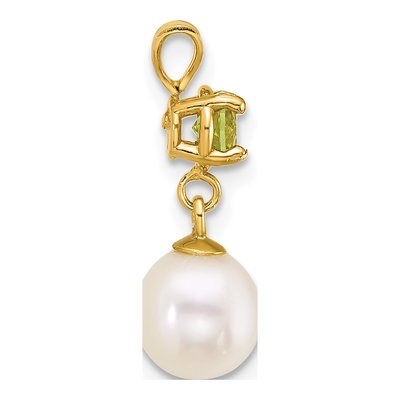 14K Yellow Gold Peridot & Freshwater Cultured Pearl Dangle Pendant – view 2