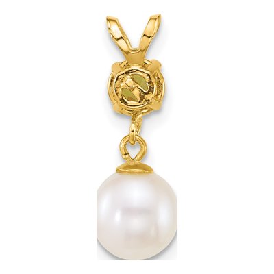 14K Yellow Gold Peridot & Freshwater Cultured Pearl Dangle Pendant – view 3