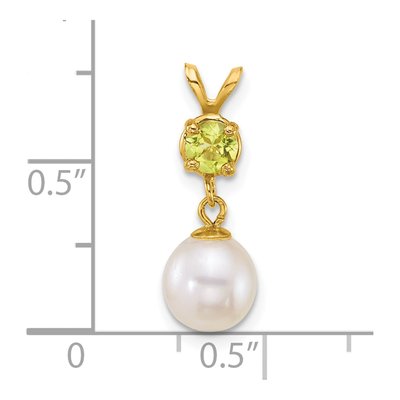 14K Yellow Gold Peridot & Freshwater Cultured Pearl Dangle Pendant – view 4