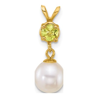 14K Yellow Gold Peridot & Freshwater Cultured Pearl Dangle Pendant