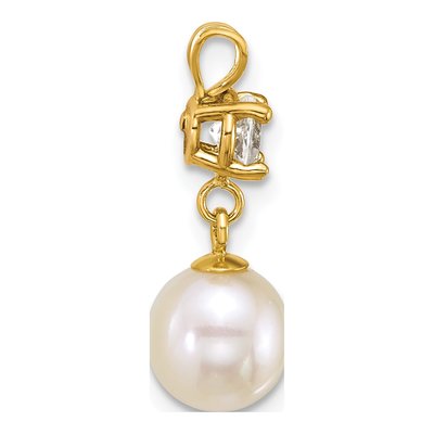 14K Yellow Gold White Topaz & Freshwater Cultured Pearl Round Dangle Pendant – view 2