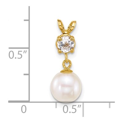 14K Yellow Gold White Topaz & Freshwater Cultured Pearl Round Dangle Pendant – view 4