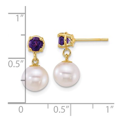 14K Yellow Gold Amethyst & Freshwater Cultured Pearl Dangle Earrings – view 2