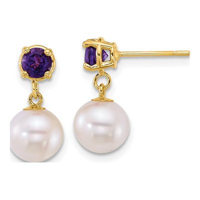 14K Yellow Gold Amethyst & Freshwater Cultured Pearl Dangle Earrings