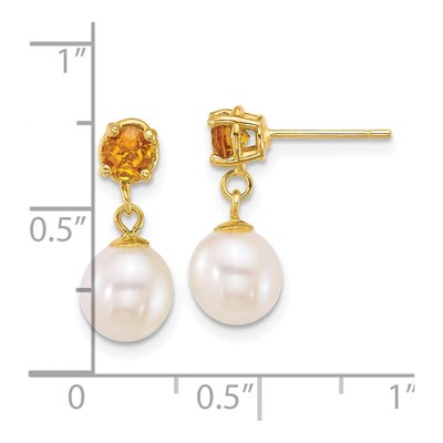 14K Yellow Gold Citrine & Freshwater Cultured Pearl Dangle Earrings – view 2