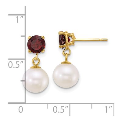 14K Yellow Gold Garnet & Freshwater Cultured Pearl Dangle Earrings – view 2