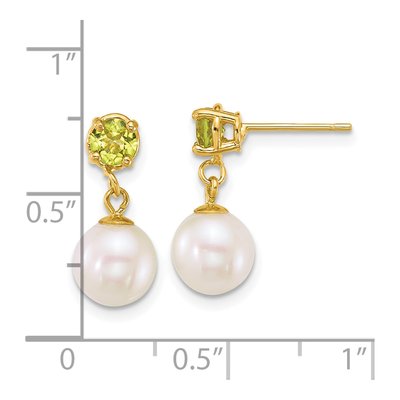 14K Yellow Gold Peridot & Freshwater Cultured Pearl Dangle Earrings – view 2