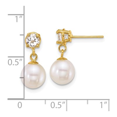 14K Yellow Gold White Topaz & Freshwater Cultured Pearl Dangle Earrings – view 2