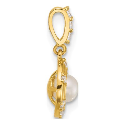 14K Yellow Gold Freshwater Cultured Pearl & CZ Circle Pendant – view 2