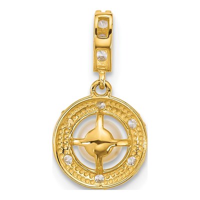 14K Yellow Gold Freshwater Cultured Pearl & CZ Circle Pendant – view 3