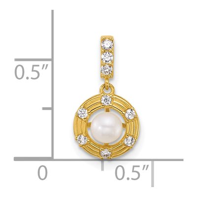 14K Yellow Gold Freshwater Cultured Pearl & CZ Circle Pendant – view 4
