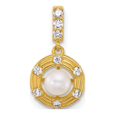 14K Yellow Gold Freshwater Cultured Pearl & CZ Circle Pendant