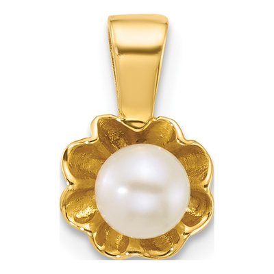 14K Yellow Gold Freshwater Cultured Pearl Flower Pendant