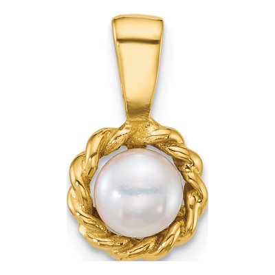 14K Yellow Gold Freshwater Cultured Pearl Button Twisted Edge Pendant