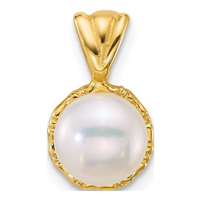 14K Yellow Gold Freshwater Cultured Pearl Button Pendant
