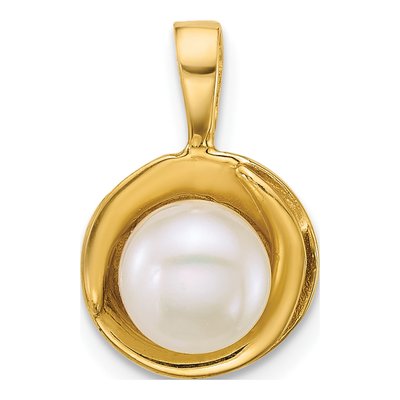14K Yellow Gold Freshwater Cultured Pearl Button Pendant