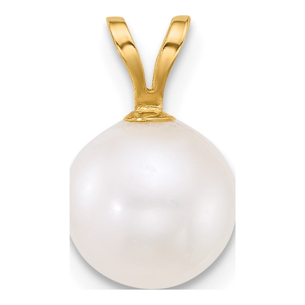 14K Polished 8-9mm Round White Freshwater Cultured Pearl Pendant